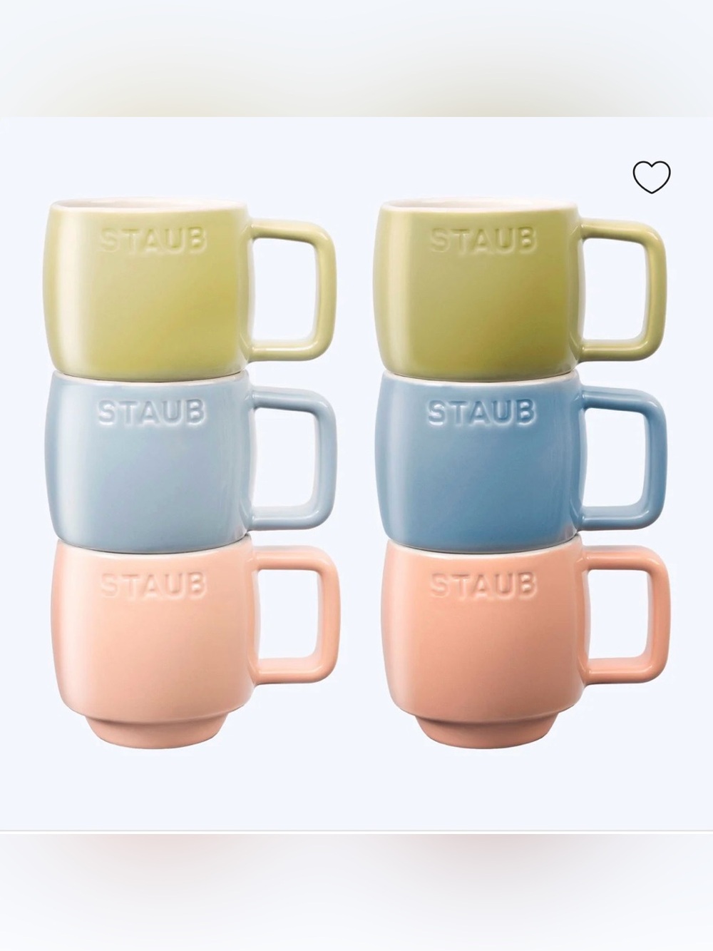 Staub Pastel Stackable Ceramic Mugs in Mint, Blue, and Blush